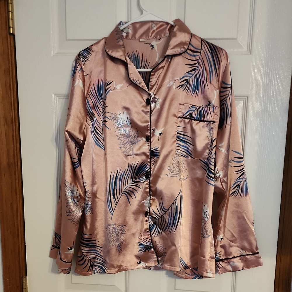 Source Unknown Satin Pajama Top - Pink and Blue